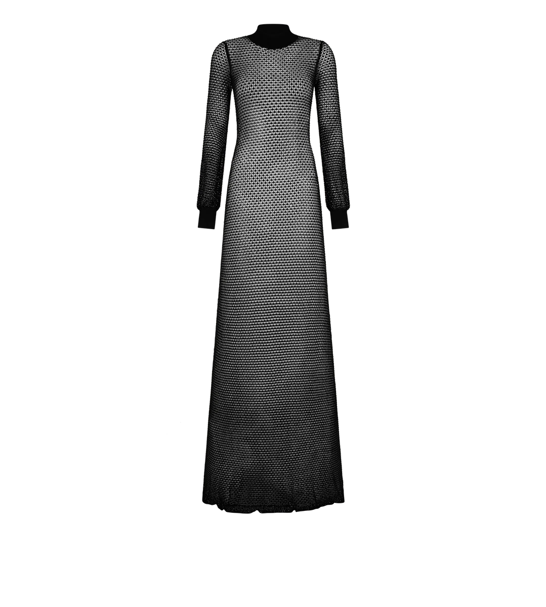 VESTIDO LARGO CON MANGAS ROMÁNTICAS Y CUELLO ALTO