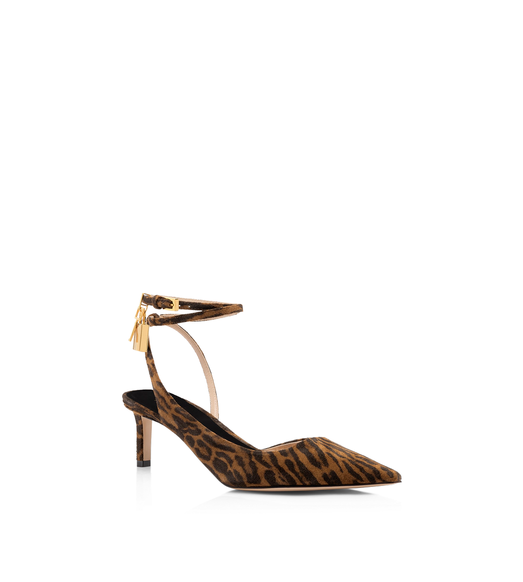 ZAPATO DESTALONADO DE ANTE CON CANDADO Y ESTAMPADO DE OCELOT